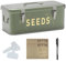 Orionstar Seed Storage Organizer, Metal Seed Saving Box with Lid, Seed Bin with 30 Plant Labels 30 Seed Envelopes 1 Marker Pens, 4 Compartments Box with Safety Locks-Blackish Green