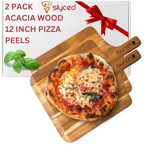 Slyced 2er Set Akazien-Pizzaschieber 30,5 cm | Echtholz Pizzaschieber | Pizzaschieber kompatibel mit Ooni, Gozney und Solo Stove Pi Pizzaöfen | Pizzaschneidebrett aus Holz mit Griff