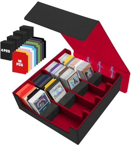 POKIENE Trading Card Storage Box with Drawers, Detachable Labels, for TCG, MTG, PTCG, Sports Cards (Black Red)