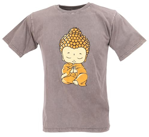 Tibet & Buddhist Art T-Shirt, Little Buddha Stonewash, Herren, gelb | Baumwolle, normaler Schnitt, handbedruckt, einzigartig, aus Nepal
