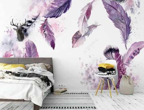 Lila Feder 3D Tapeten Home Esszimmer Fototapete Effekt Wohnzimmer Schlafzimmer Kinderzimmer-400cm×280cm