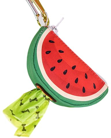 ICEMOOD Convenient Dog Poop Bag Holder Leash Attachment with Zipper Case for Potty Bags - Trash Bag Carrier Accessory Dispenser for Poo Bags, Watermelon, Medium