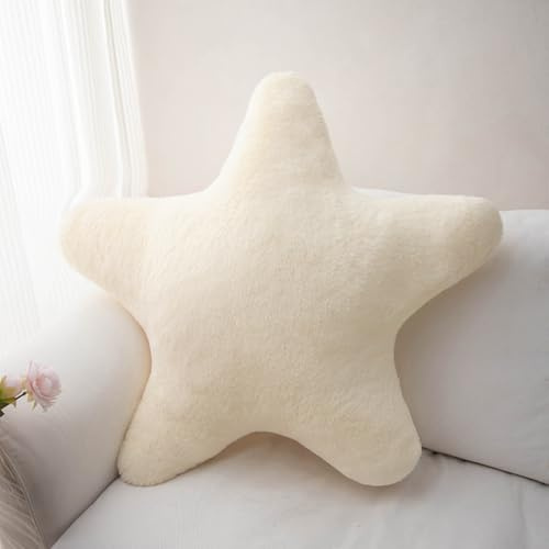 Ueiwffzo Stern Kissen Seestern Kissen Deko Kissen, 40cm Kreativ Kuschelkissen Flauschiges Plüschkissen Zierkissen Kissen Seesternkissen Pillow Sofakissen für Wohnzimmer Schlafzimmer (Beige)