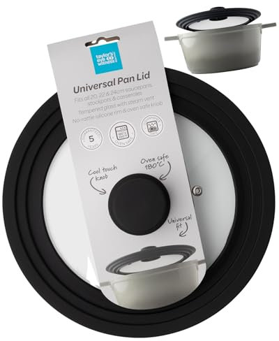 Taylors Eye Witness Universal Pan Lid - 3-in-1 Space Saving Frying Pan Cover, Tempered Glass with Silicone Rim and Oven-Safe, Cool Touch Knob. Fits 20cm, 22cm, & 24cm Pans, Pots & Casseroles Dishes