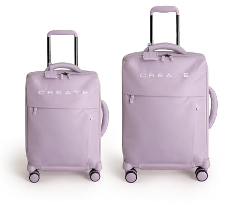 CREATE / Luggage Studio Soft/Set S und M Polyester Soft Koffer Violett/TSA Vorhängeschloss, 4 doppelte multidirektionale Räder, Teleskopgriff, wasserfestes Material, Namensschild