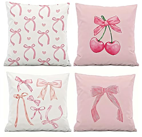 4 Packungen rosa Kissenbezüge, 45 x 45 cm, dekorative Kissenbezüge, Frühlingskissenbezüge für Sofa, Bett, Zuhause, Garten, Teenager, Mädchen, Zimmer-Dekoration, Geschenke für Frauen