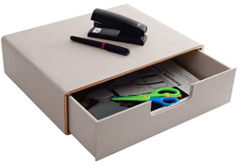 XNONE File Drawer Organiser Pu Leather Stackable Storage Box,Makeup Drawer Organiser for Stationery/A4 Paper/Document/Letter/Jewelry/Makeup Product Home Decora Storage,Beige