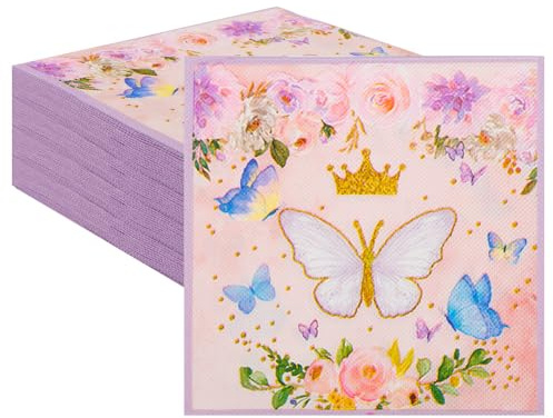 80 Stück Servietten Schmetterling Design | Servietten Rosa mit | Hochwertige Papierservietten für Geburtstag, Babyshower & Gartenparty
