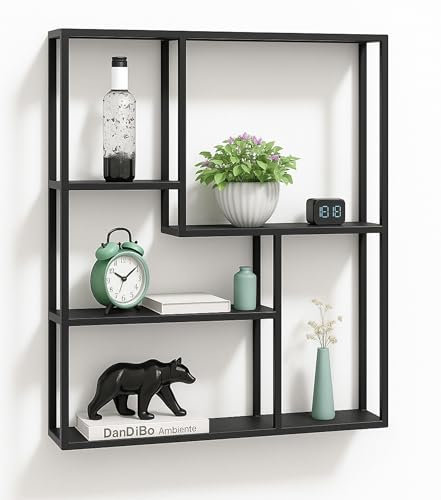 DanDiBo Wandregal Schwarz Metall 90x75x20 cm 96635 Regal Wand Hängeregal Wandmontage Modern