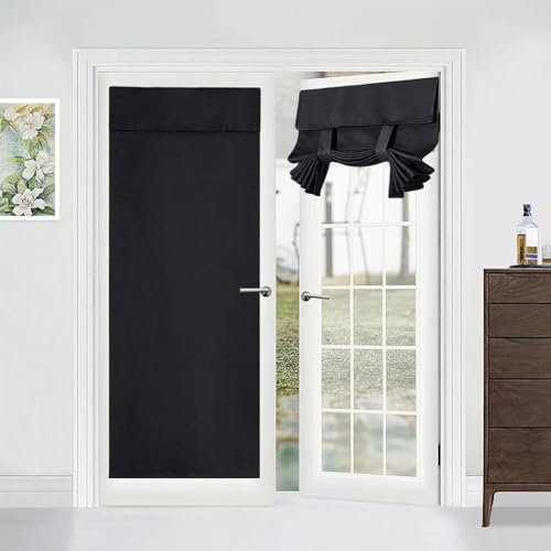 Rideau en lin pour portes et fenêtres françaises, brise-vue, isolation thermique, pour tourisme et décoration de fenêtre, chambre à coucher, noir, 198 x 69 cm