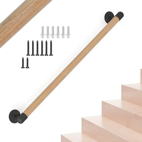 Ringhiera per scale rotonda in legno da 3FT/90cm, ringhiera per scale interne, ringhiera per scale a montaggio a parete con supporto, corridoio antiscivolo, loft, guardrail, ringhiera di sicurezza per
