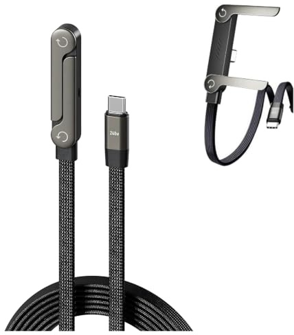 Baomaeyea 2-in-1 Seitliches Ladekabel mit Ständer, Unsichtbarem 240w Datenkabel mit Schrägem Standfuß, 1,5m Länge Kabel, Mehrfach Verstellbar für Smartphones, Tablets, Laptops & Gaming-Geräte(1PC)