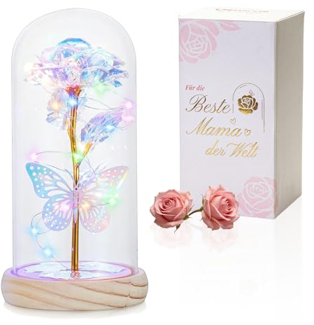 Glasseam Die Schöne und das Biest Rose, Ewige Künstliche Rosen Geschenk | Künstliche Ewige Galaxieblume Lichter in Glaskuppel, für Frau, Mutter, Muttertag, Geburtstag, Jahrestag, Valentinstag