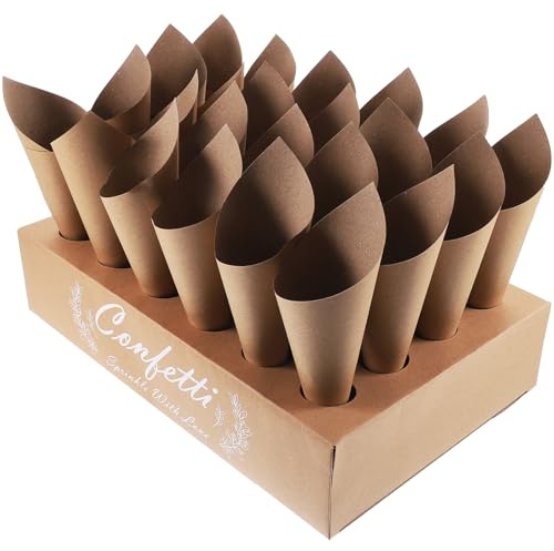 BESPORTBLE Konfetti Blütenblatt Papiertüten Satz mit 24 Loch Kraftpapierhalter Braune Zuckertüten für Hochzeit Partydekoration Multifunktionale Essens und Geschenkverpackung