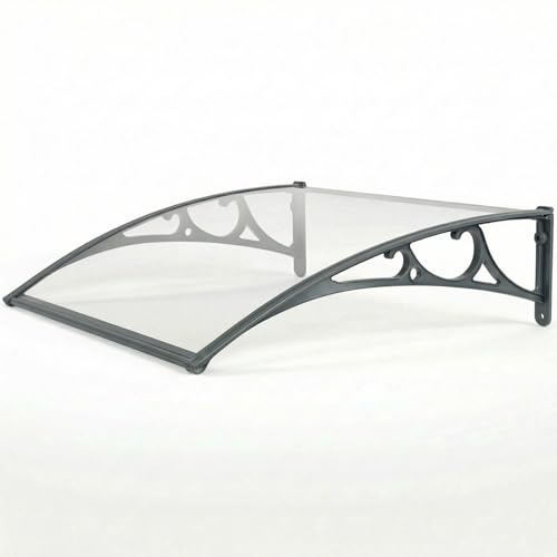 Marquise de Porte d'Entrée Extérieur en Aluminium, Auvent Polycarbonate Plein Transparent avec Gouttière, Protection Anti-Pluie et Neige Ultra Résistante, sur Mesure