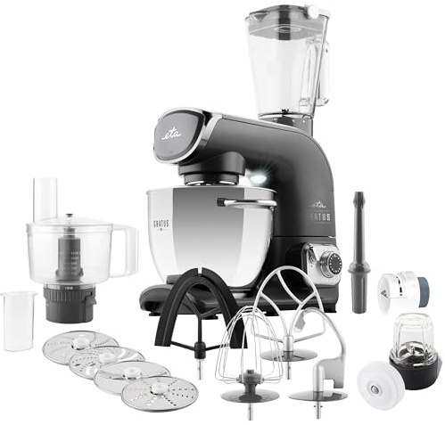 ETA Gratus Evo Origin II Küchenmaschine | 1500W I 5,5L Edelstahlschüssel | Planetenrührwerk, Mixer, Fleischwolf-Aufsatz & Zubehör | Anthrazit