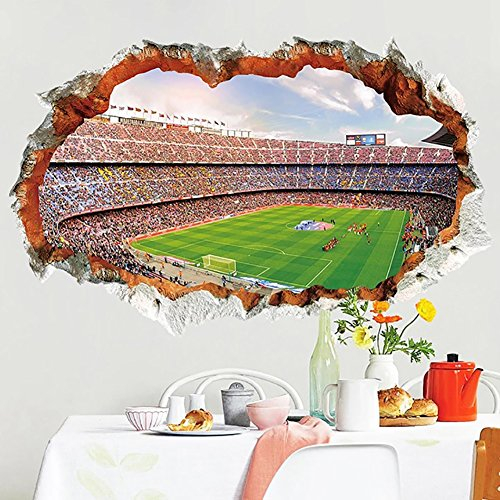 WandSticker4U®- 3D Wandtattoo FUSSBALL groß (90x60 cm) I Wandsticker Kinderzimmer Jungen Fussball Arena Sport Poster I Wanddeko Fussball Jugendzimmer Deko Jungen Mädchen Tür Aufkleber COOL