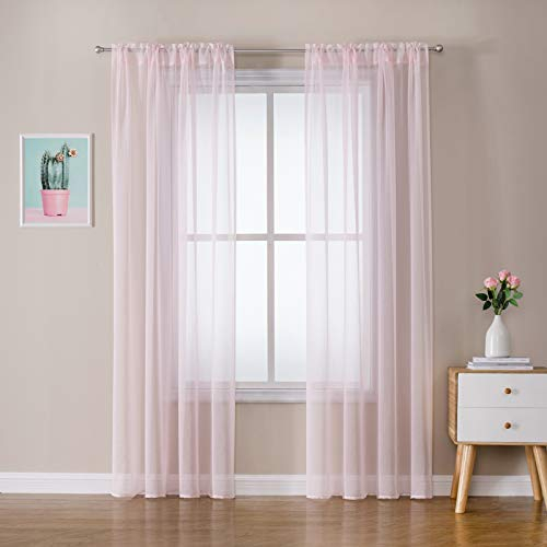 MIULEE Tende 2 Pannelli Trasparenti in Voile Con Passanti Morbidi Finestre per Camera da Letto e Soggiorno 140x260cm Rosa Chiaro