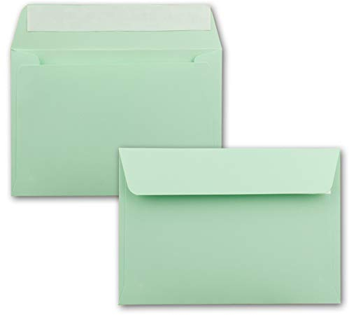 50x Briefumschläge Mint-Grün DIN C6 Format 11,4 x 16,2 cm - Haftklebung - Kuverts ohne Fenster - Weihnachten, Grußkarten & Einladungen - Für A6 & A4 Papier