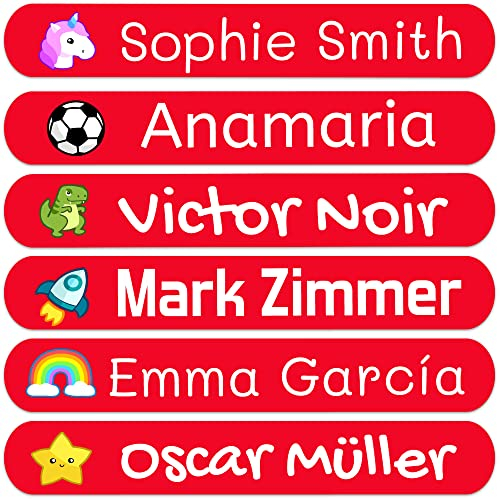50 Personalisierte Namensaufkleber für Kinder. Klebeetiketten zum Beschriften von Schule, Kindergarten, Büchern, Spielzeug, Tupper. Wasserdichte Etiketten 6x1 cm