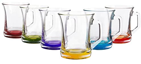 6x Multicolour Base 225ml Zen+ Glass Coffee Mugs - Tea Latte Cappuccino Hot Chocolate Drink Drinking Glasses Cups Set - By LAV