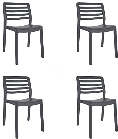 resol grupo GARBAR Wind Set 4 Silla Interior, Exterior | jardín, terraza, balcón, Salon, Cocina, Comedor | diseño, Ligero, apilable | Gris Oscuro