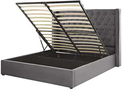 Bequemes Bett Bettkasten Samtstoff hohes Kopfteil in Grau 160 x 200 cm Lubbon