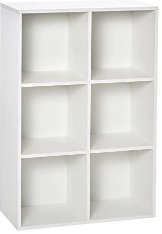 HOMCOM Bücherregal 3-Ebenen Holzregale mit 6 Aufbewahrungswürfeln für Wohnzimmer Schlafzimmer Büro 65,5x30x97,5 cm Weiß