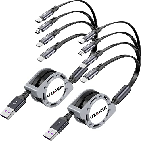 UZAHSK Multi Cavo Di Ricarica 4A/1.2M 4 in 1 2Pack Cavo Di Ricarica Veloce USB Retrattile Con 2*iP/Type-C/Micro-USB Porta Per Il Telefono 15/14/13/12/X/8/7/Samsung/Huawei/HTC/Pixel/LG/Oneplus/Tablet.