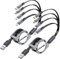 Retractable Multi USB Charging Cable 4A [1.2M/2Pack] 4 in 1 Multiple Fast Charger Cable With iP/Type C/Micro USB Ports for Phone 14/13/12/11/Xs/X/8/7/Samsung/Huawei/HTC/LG/Sony/Tablets and More.
