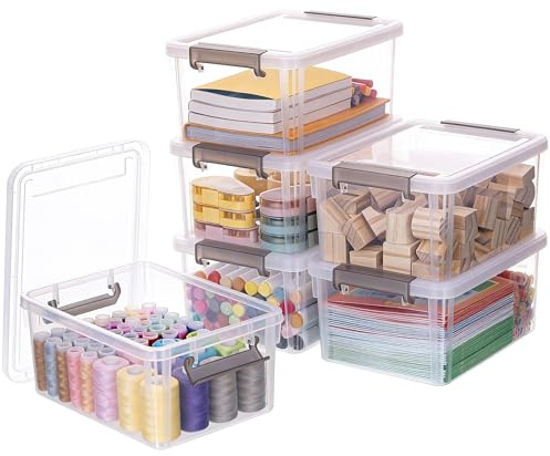 Kerhouze 6er-Set 3L Kleine Aufbewahrungsboxen mit Deckel, 23 x 17 x 10.5 cm, Kunststoff Kisten, Transparente Stapelboxen mit Griff, Robust Box für Küche und Schlafzimmer