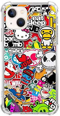 Nsydnbly Pop Culture Pop-Art CollageCase kompatibel mit iPhone 13, ästhetische Cartoon-Aufkleber Bomb Hülle für iPhone 13 für Teenager, Frauen, Männer, trendige, coole TPU-Schutzhülle