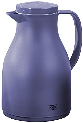 KHG Isolierkanne 1 Liter Marineblau | Quick Press & Drehverschluss | außen Kunststoff matt | innen Glas BPA-frei | Thermoskanne 1l für heiße & kalte Getränke mit präzisem Ausgießer