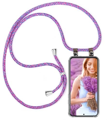 moex Handykette für Samsung Galaxy S22 Plus Hülle mit Band abnehmbar, Handyhülle mit Kette zum Umhängen, Handyband 155 cm lang Stoff Kordel Umhängehülle, Handy Umhängeband, Lila Pink