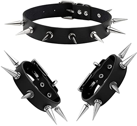 Manfnee Punta Chiodo Girocollo Bracciale Rock Punk Polsino Choker Pelle PU Uomo Donna Motociclista