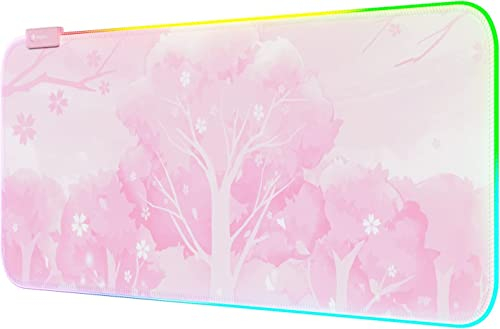 Mytrix Tapis de Bureau Rose XXL 800x300mm, Tapis de Souris et Clavier Étanche, 14 Modes d'éclairage RGB, Base en Caoutchouc Antidérapant