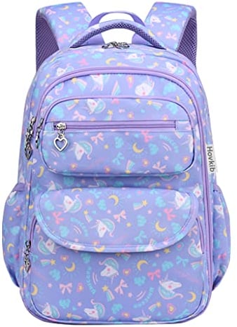 Hovkib Schulrucksack für Mädchen, Kinder Schulranzen Grundschultaschen Kinderrucksack Studenten Rucksäcke Leichte Büchertasche Druck Teenager Tagesrucksack für Alter 5-12 Jahre