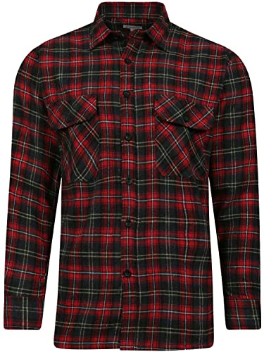 BRAND KRUZE Mens Check Shirts Long Sleeve Lumberjack Flannel Work Casual Button Shirt S - 5XL (as8, Alpha, 4X_l, Regular, Regular, Standard, Red, 4XL)