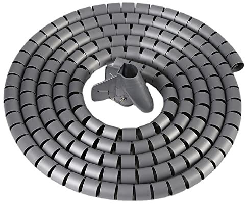 Spiral Winding Cable Management Pipe Wire Wrap Line Coiled Tube, Flexible Cord Covered Protective Bundler Sleeve Hose for Office, Computer, TV, and Car (Grey, Length 10ft- Dia 1.1inch)