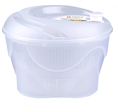 Salad Spinner Large Plastic Salad Vegetable Dresser Washer Dryer Colander Lettuce Leaf Herb Drainer Strainer Easy Spin Drain Lid, 4 Litre (White)
