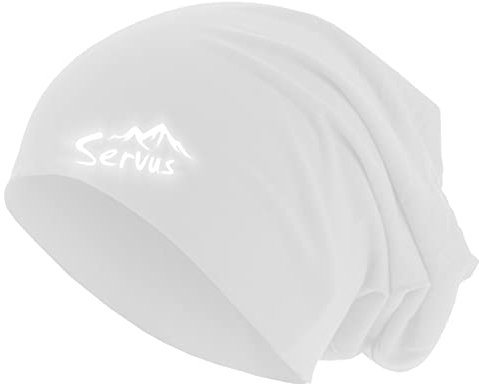 Roughtex Friendly Beanie SERVUS Unisex Jersey Mütze zweilagig Baumwolle reflektierend Bedruckt Weiß XS/S