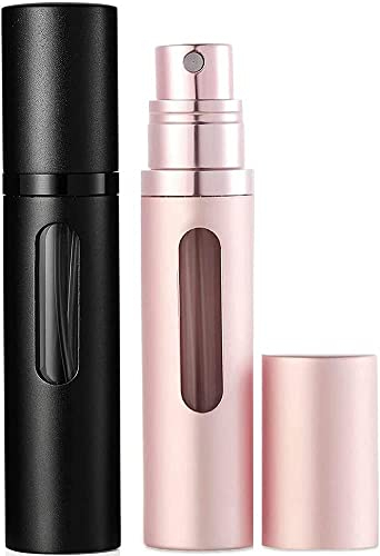 Perfume Atomiser Refillable Perfume Bottle for Travel, Leaking Proof Mini Empty Perfume Spray Bottle for Women and Men, 8ml - Matte Black & Pink