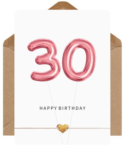 LeniSch Geburtstagskarte 30 inkl. Herz Armband 18K vergoldet | Happy Birthday Karte mit Zahlen Luftballons
