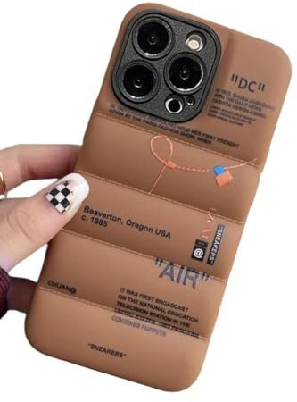 IAIYOXI Puffer Case with Sports Shoes Brand Design for iPhone 13 Pro Max,Sneakers Ins White or Black Label Soft Cover-Brown Puffy Cover for iPhone 14 13 12 11 Pro Max Plus X XS XR 7 8 (Brown)