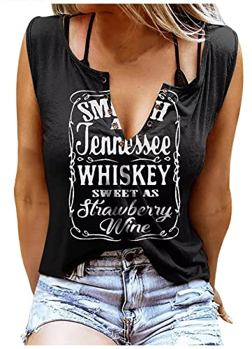 Smooth As Tennessee Whiskey Sweet As Strawberry Wine Shirt Ringloch ärmellos sexy V-Ausschnitt Tank Tops Damen Country Music Tee Sommer Sexy Tank Tops für Frauen T-Shirts Basic Shirts