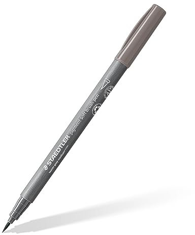 STAEDTLER soft brush pen pigment Arts, medium warmgrau, softe Pinselspitze für besonders variable Linienbreiten, pigmentierte Premium-Zeichentusche, wasserfest, 10 brush pens im Kartonetui, 372-84