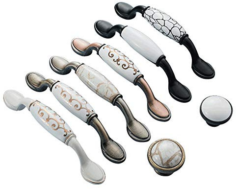 moaupr Pièces Boutons en Céramique Vintage Boutons de Tiroir Ronds Armoires de Cuisine Boutons de Porte de Placard Poignées de Tirage - Base Noire/Porcelaine Blanche - Diamètre 16mm