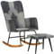 Bussandri Exclusive - Schaukelstuhl mit Hocker Grau Echtleder und Canvas