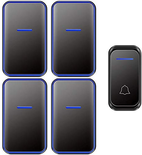 doorbell Wireless Doorbell Kit 300 Meters Control Distance 38 Melody 4 Volume Doorbell Kit 4 Receivers and 1 Waterproof Button with Sound and LED Flash sonnette (Color : Black)