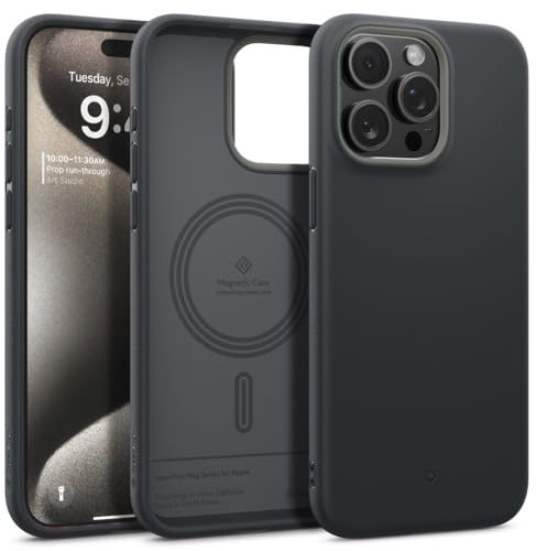 Caseology Nano Pop Mag Kompatibel mit iPhone 15 Pro Max Hülle [Magnetisch] [Schutz in Militärqualität] mit Seitlichen Griffmustern iPhone 15 Pro Max Hülle - Schwarz Sesam